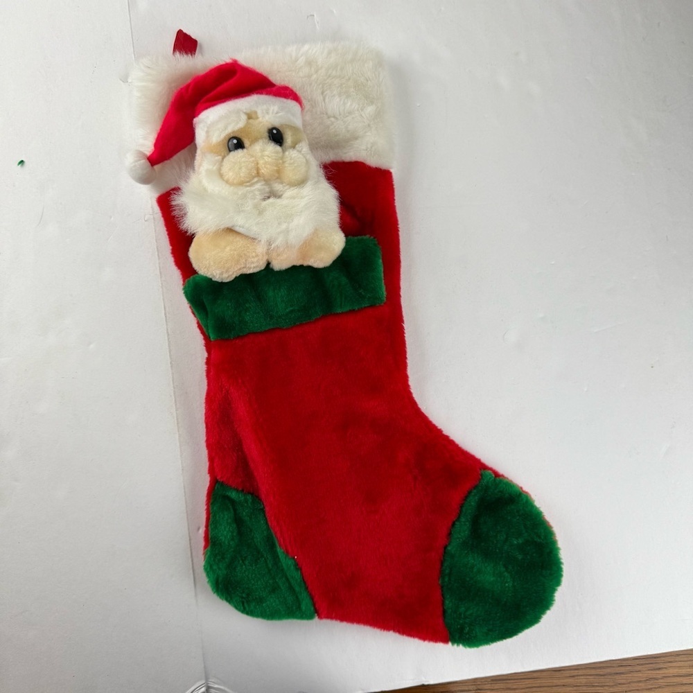 Vintage Christmas Stocking 3D Plush Santa
